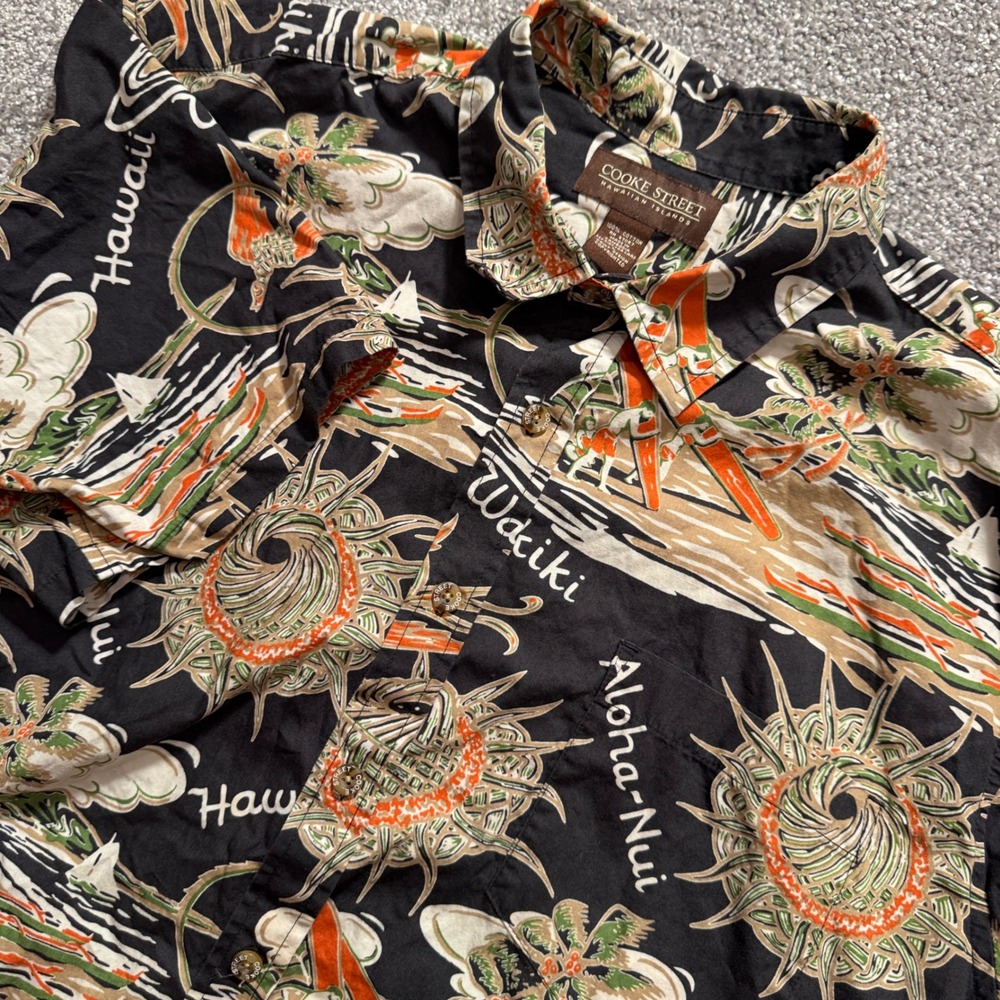 Cooke Street Hawaiian Shirt Mens L Tropical 100% Cotton Aloha Waikiki Vacation
